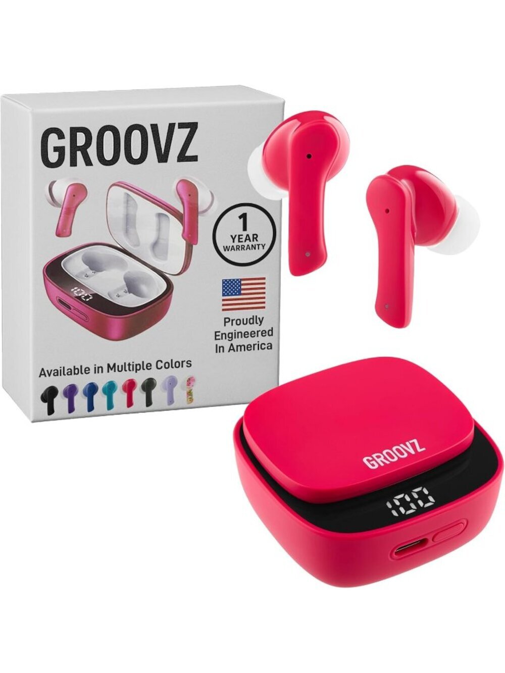 Wireless Magenta Engineered IPx4 Water Resistant 27Hr Battery Bluetooth Earbud